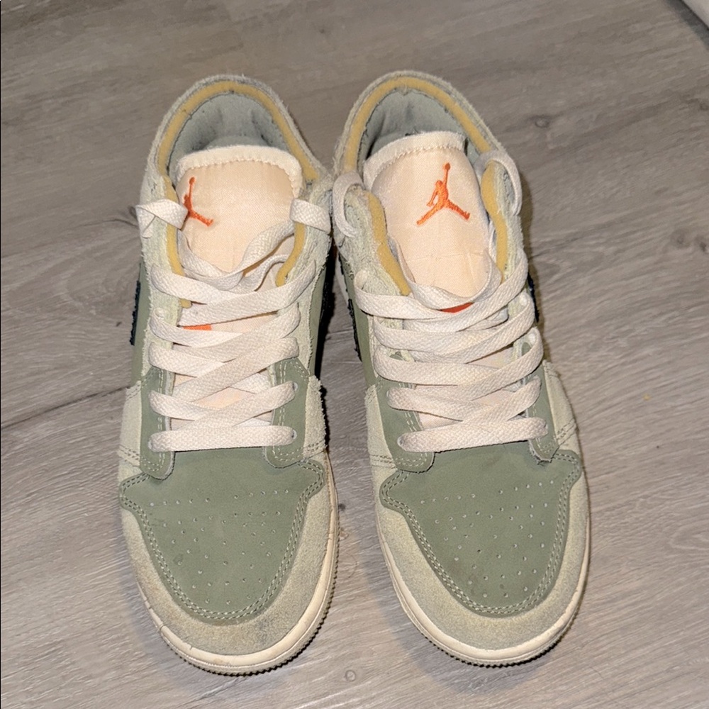 Air Jordan Green and Cream Sneakers